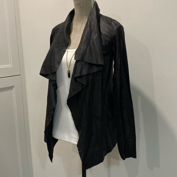 MACKAGE Noelia Leather Waterfall Jacket XXS Lambskin Coat Wrap Style Black - Picture 4 of 16